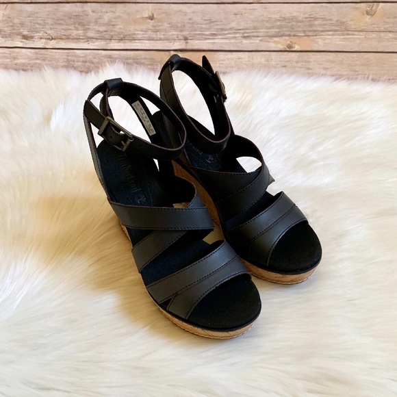 Timberland Danforth Black Leather Wedge Sandals - Picture 6 of 8
